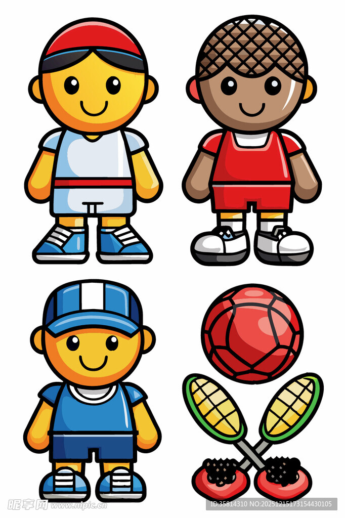 卡通运动人物与运动器材