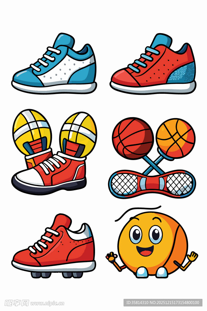 多彩运动装备与可爱表情