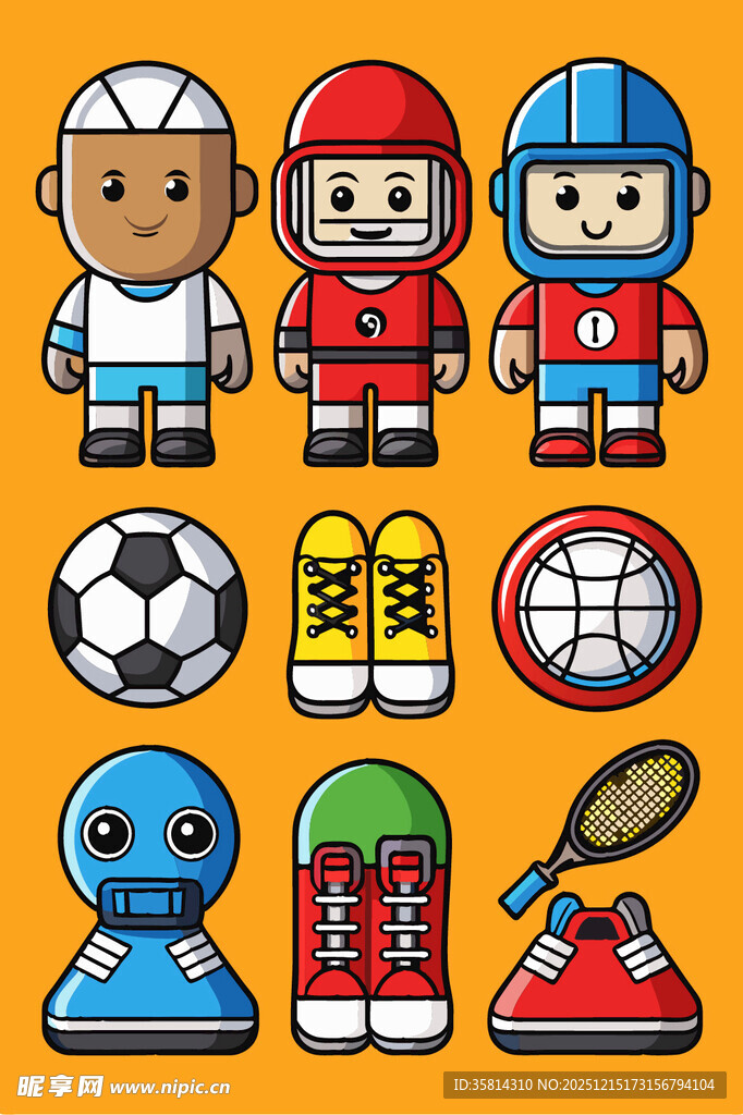 卡通运动角色与运动装备
