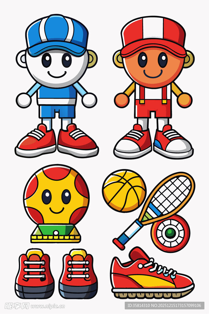 运动卡通角色与运动装备