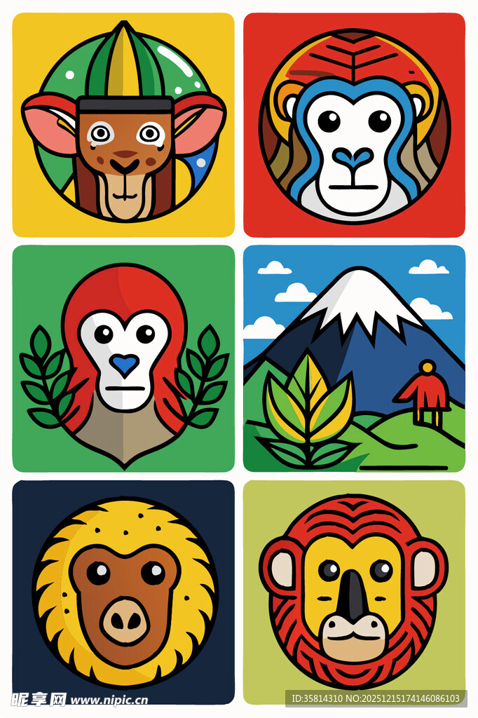 动物与风景卡通图案组合