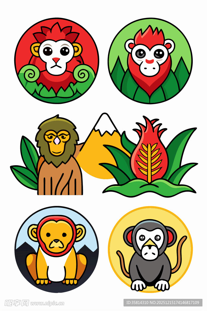 动物主题彩色圆形图案设计