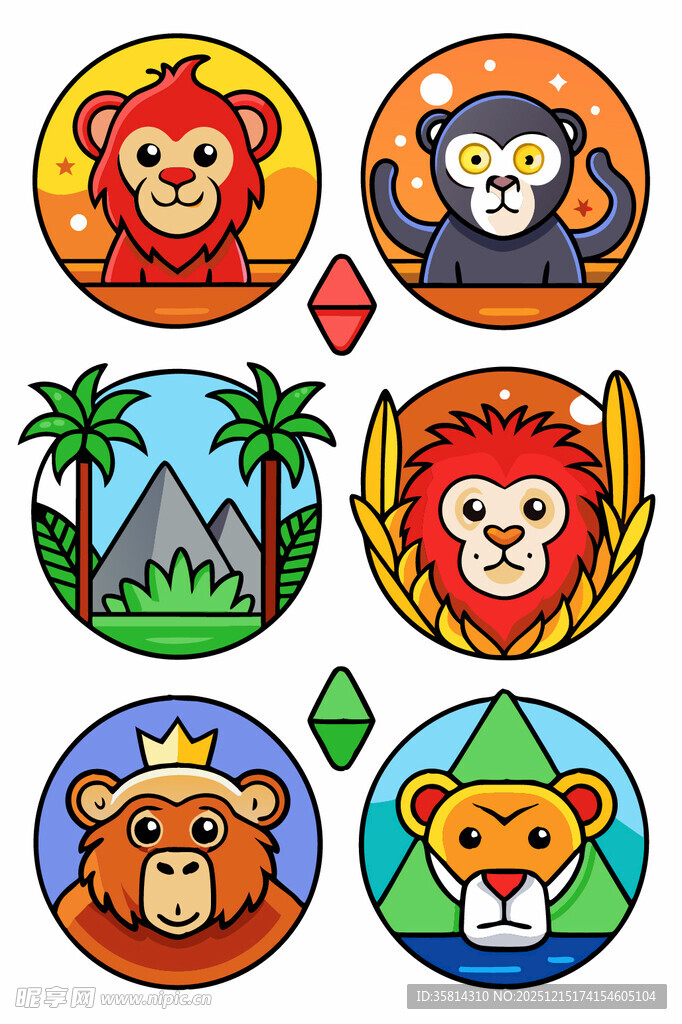 多彩卡通动物头像集合