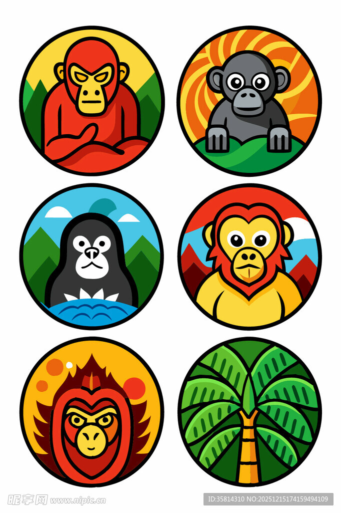 多彩动物与热带植物图标