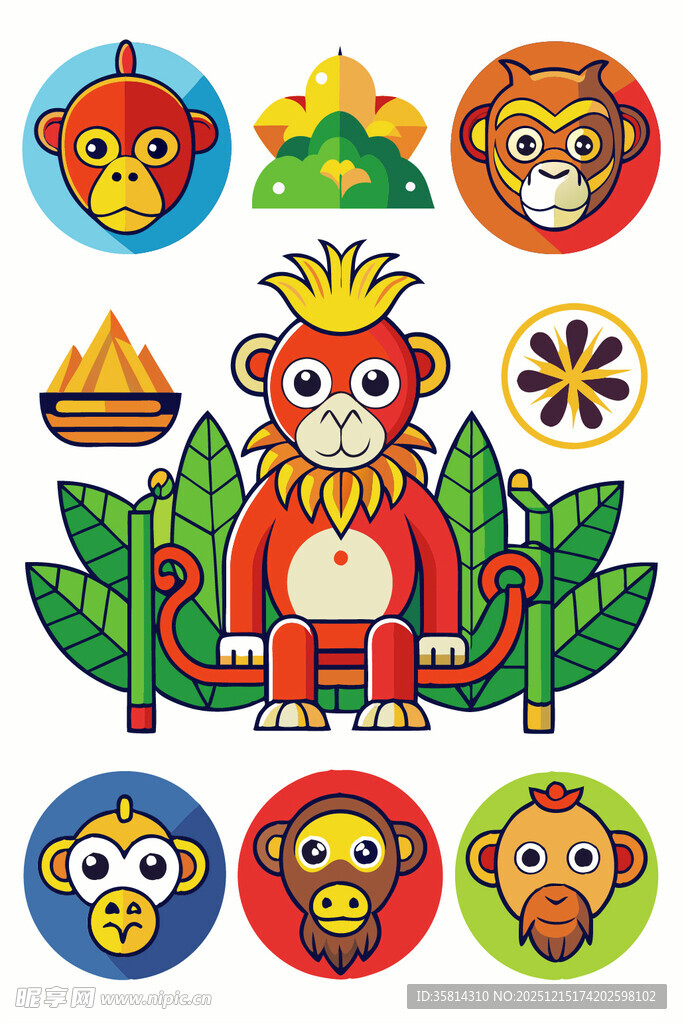 卡通猴子图案与丛林元素