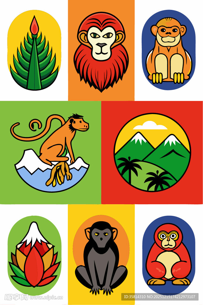 多彩动物与自然图标集