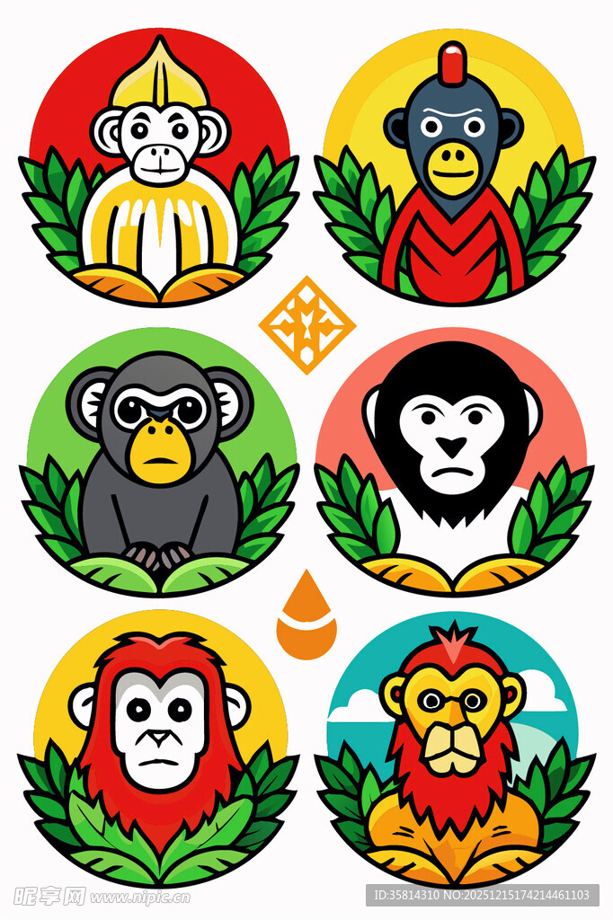 多彩猴形象插画设计