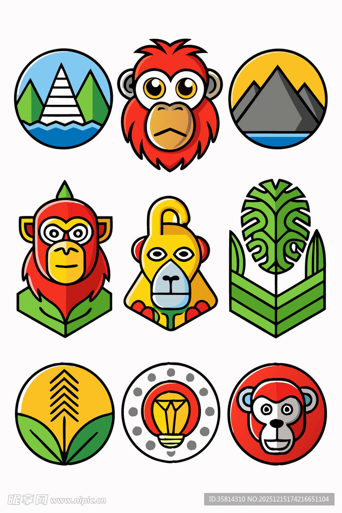 多样猴子及自然元素图标