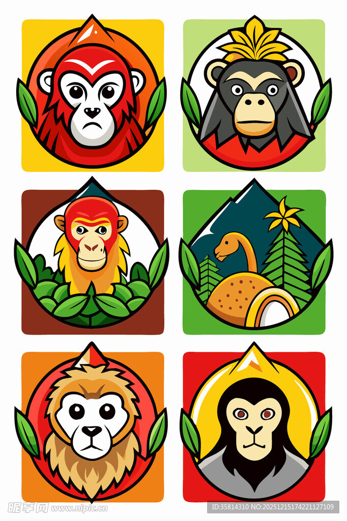 多彩猴子卡通形象集合