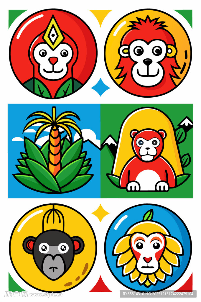 多彩动物卡通图标集合