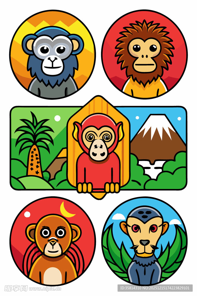 多彩动物卡通图案集合