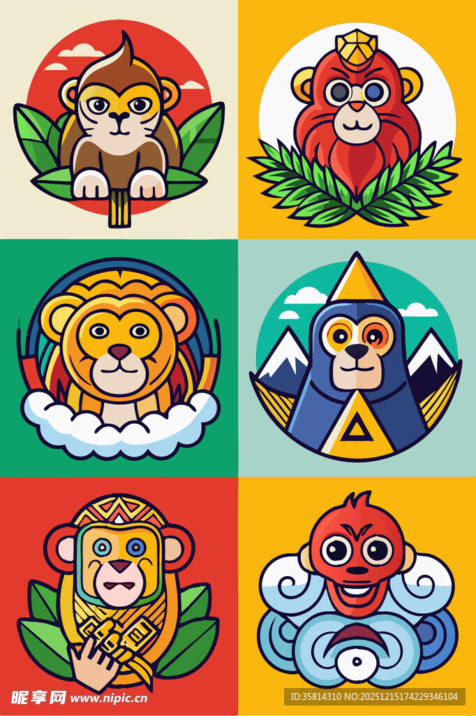 多彩卡通动物图案集合