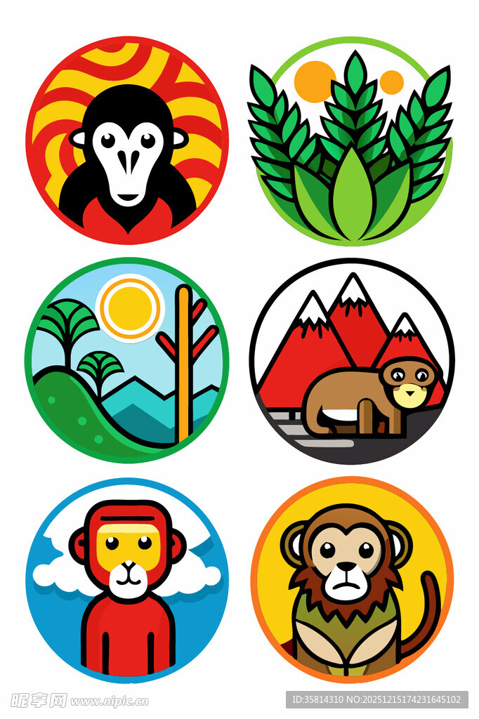 多彩猴子主题图标设计