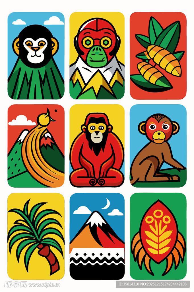 多彩热带动物与风景图案