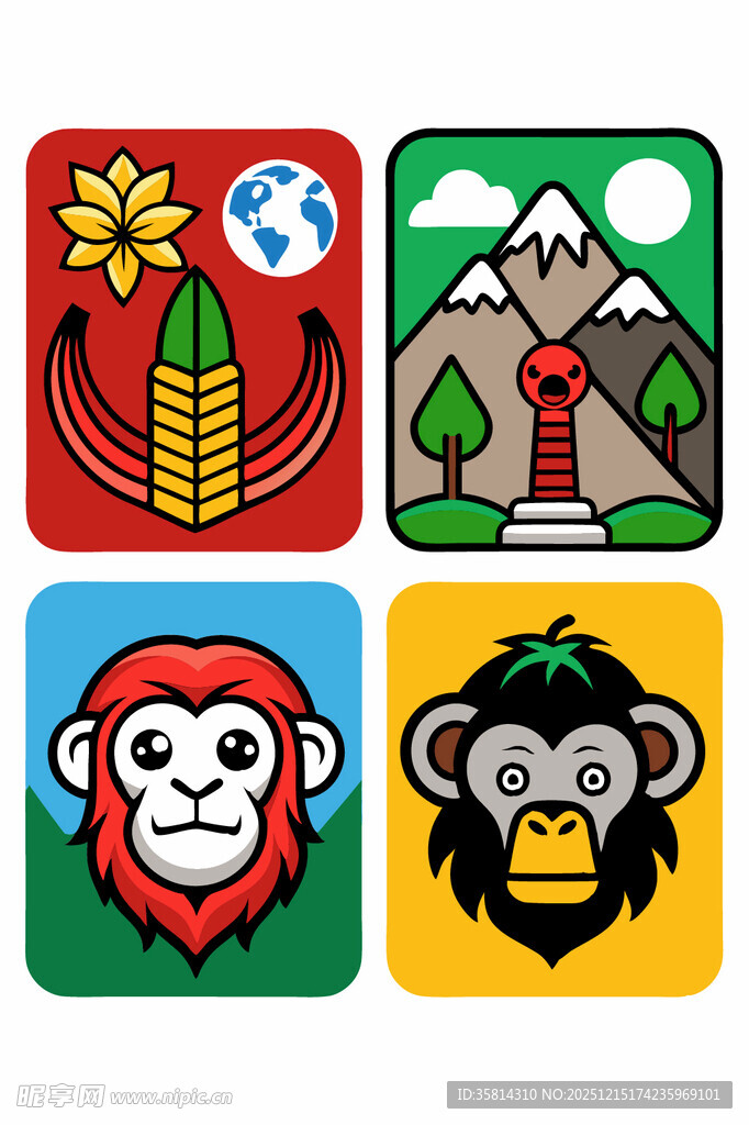 多彩动物与自然图标集合