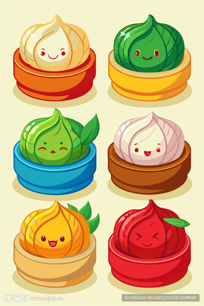 多彩卡通小笼包插画