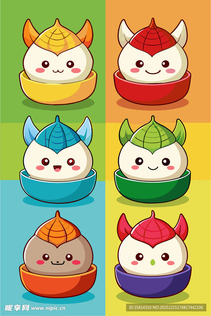 可爱端午小猫粽子插画