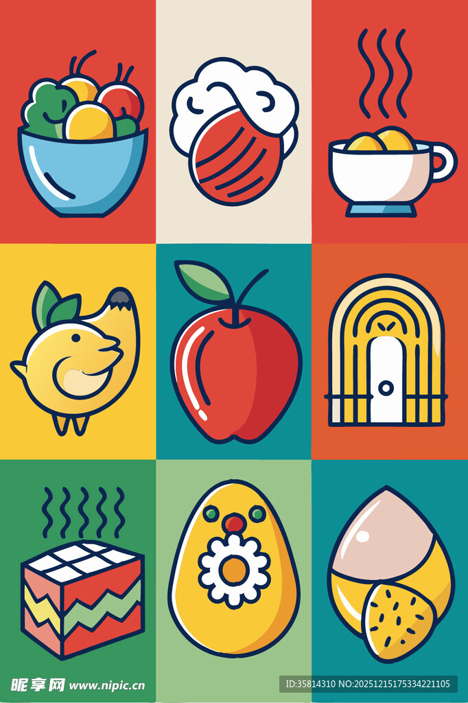 多彩美食图标集合