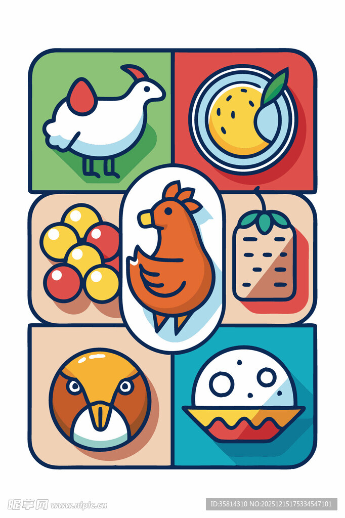 多彩鸡肉美食插画元素