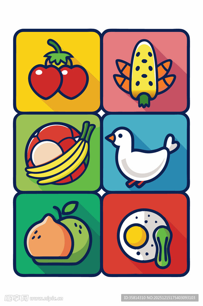 多彩卡通食物与动物图标