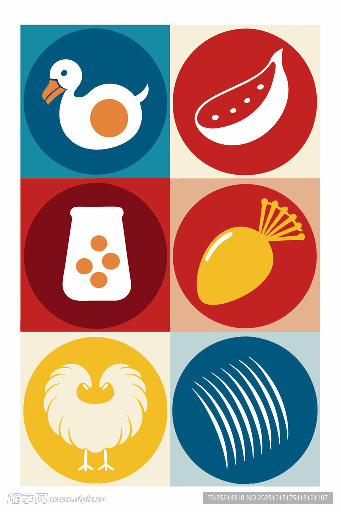 多彩家禽与蛋类图标集