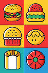 多彩汉堡与面包图标集合