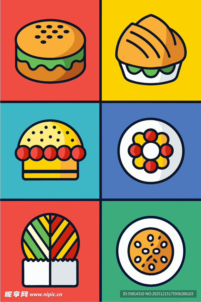 多彩美味的各式食物图标