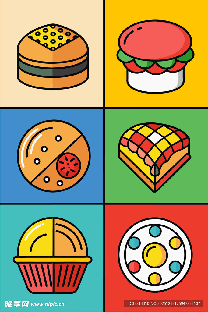 多彩卡通美食图标集合