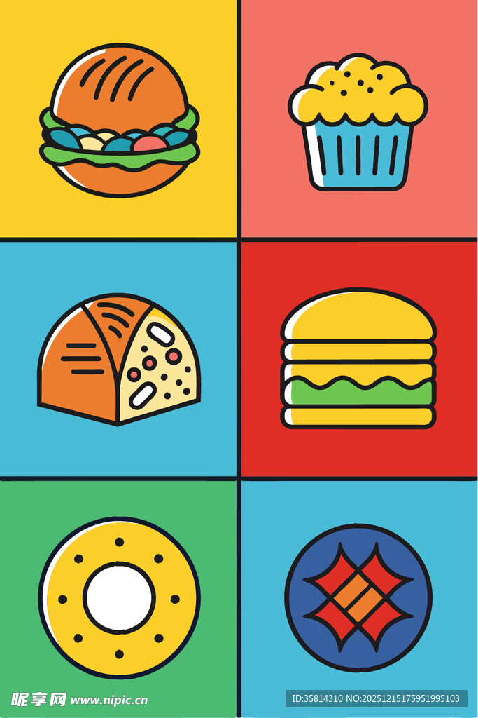 多彩美味快餐图标集