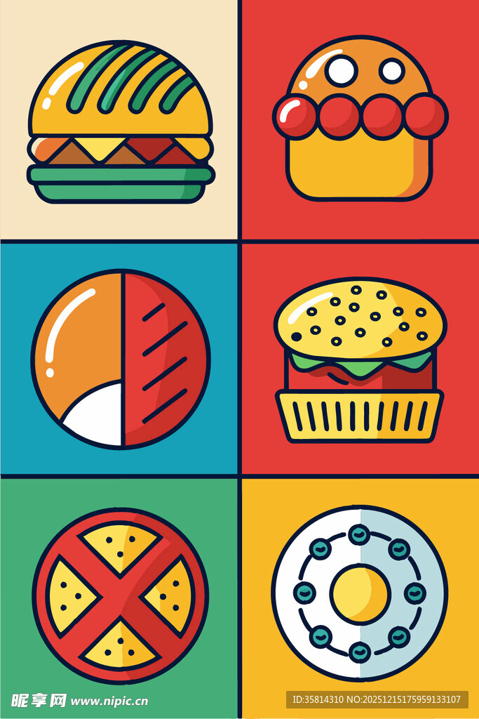 多彩美味食物图标集合