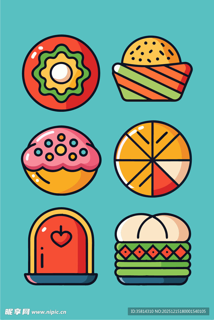 多彩卡通风格美味食物集合