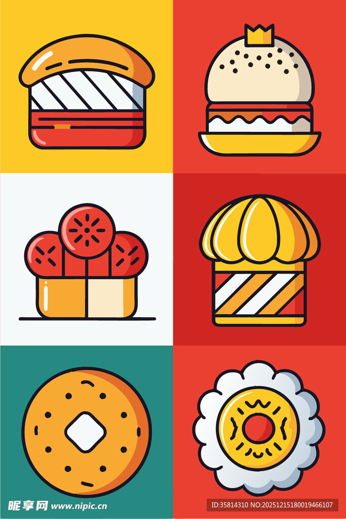 多彩美味快餐图标集合