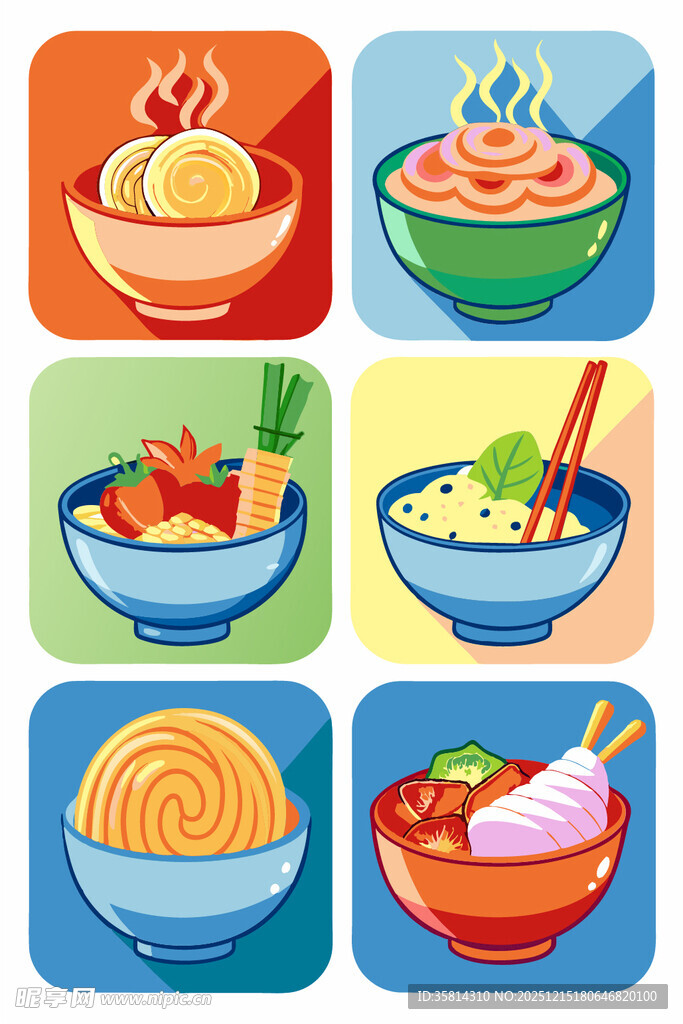 多彩美味面食图标集合