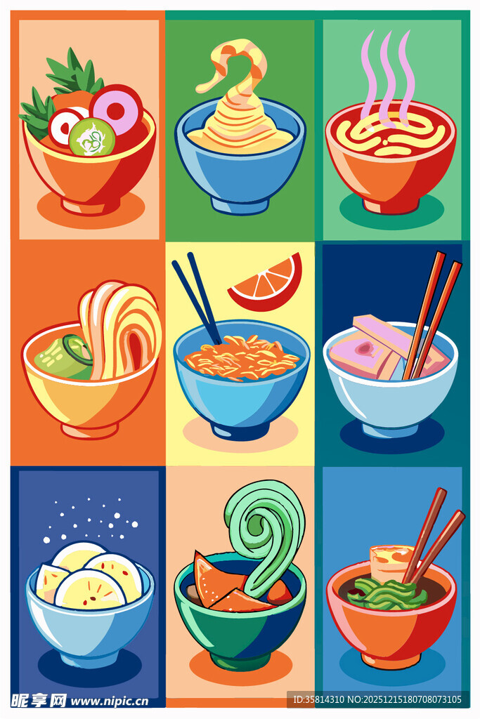 多彩拉面美食插画集合
