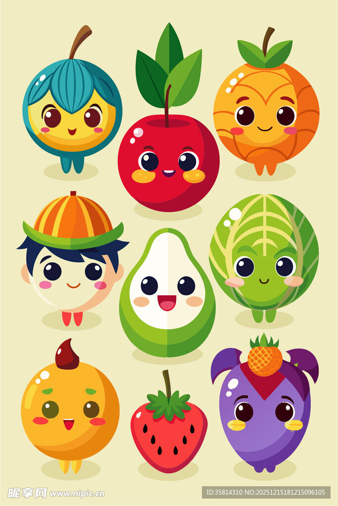 可爱卡通水果蔬菜拟人形象