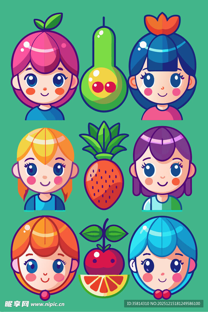 可爱水果头像插画