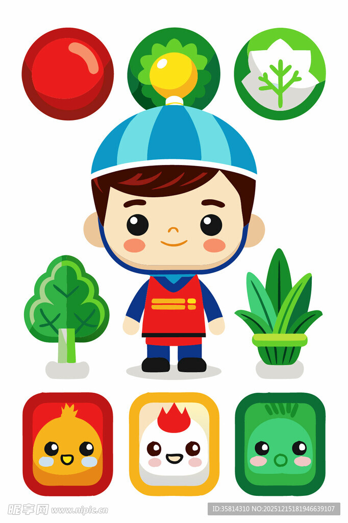 卡通小英雄与蔬果动物图标