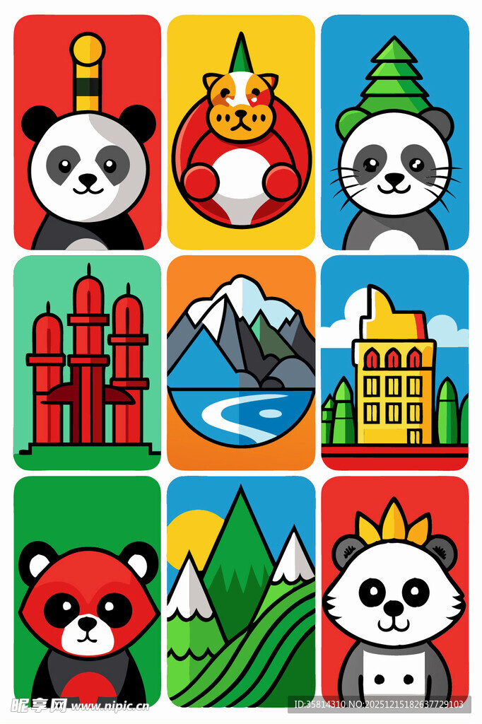 卡通动物与地标图案集合