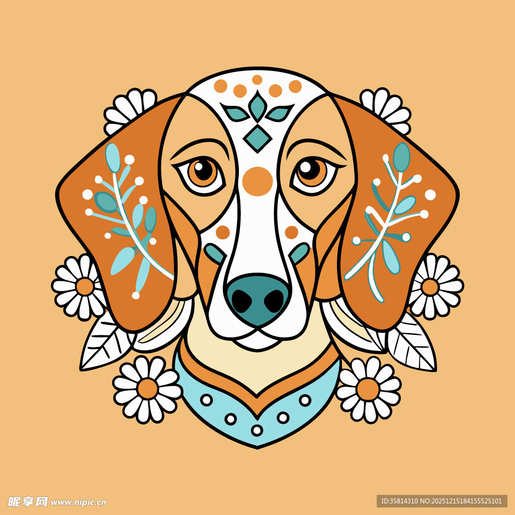 波西米亚风装饰图案小狗