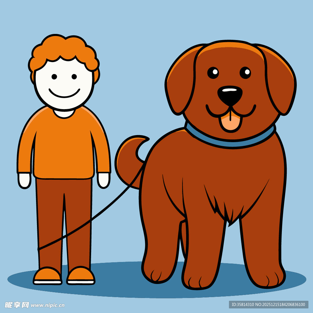 男孩牵着大狗的温馨画面