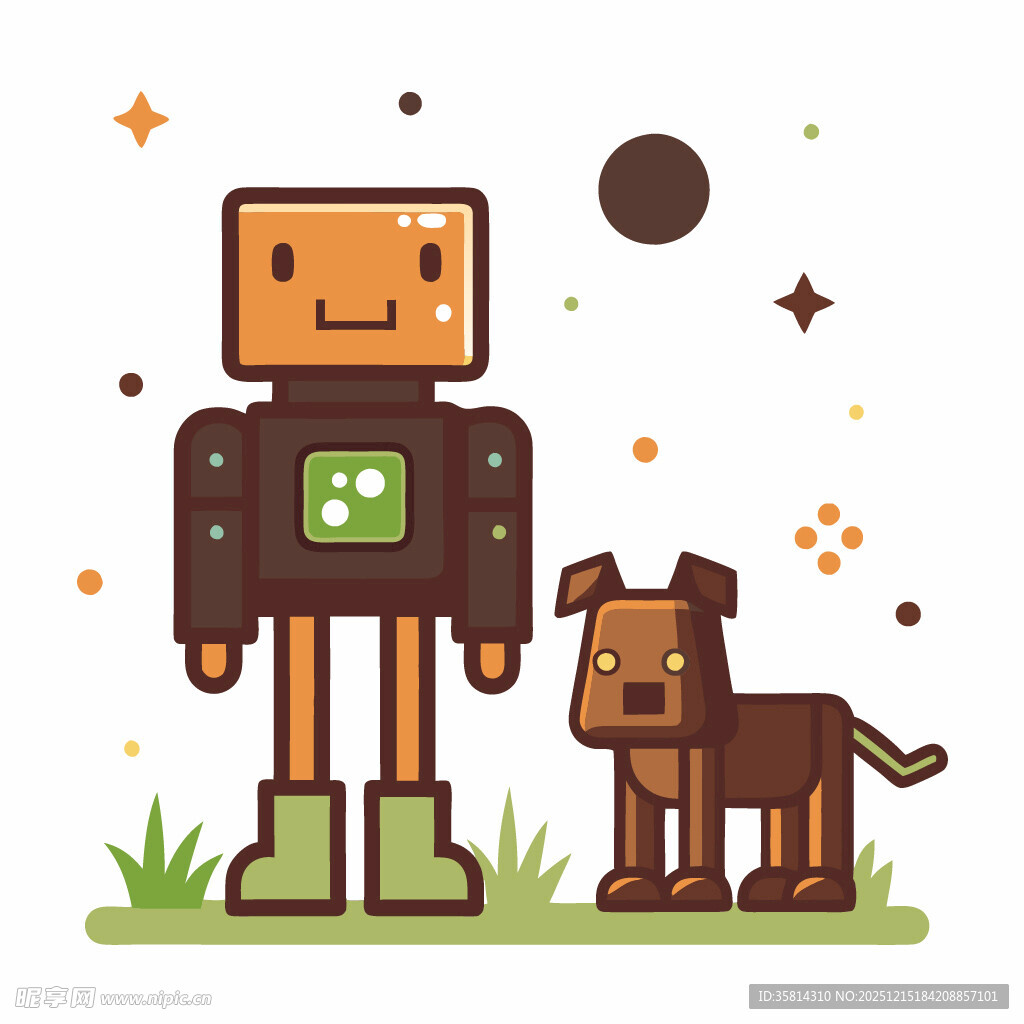 机器人与小狗的温馨画面