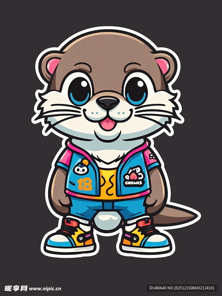 卡通海獭穿着个性服饰