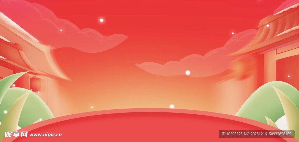 中式喜庆场景红色背景图