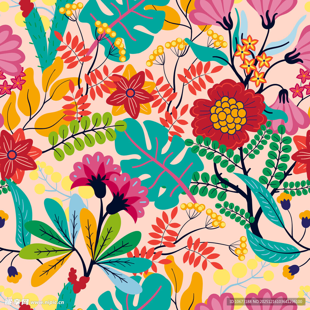 缤纷花卉植物图案设计
