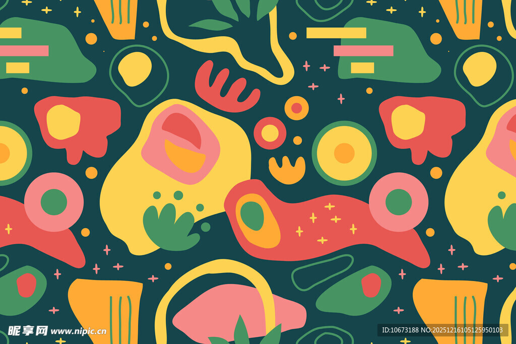 多彩卡通风格动植物图案