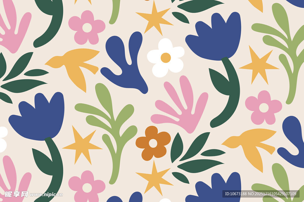 多彩花卉星星图案背景