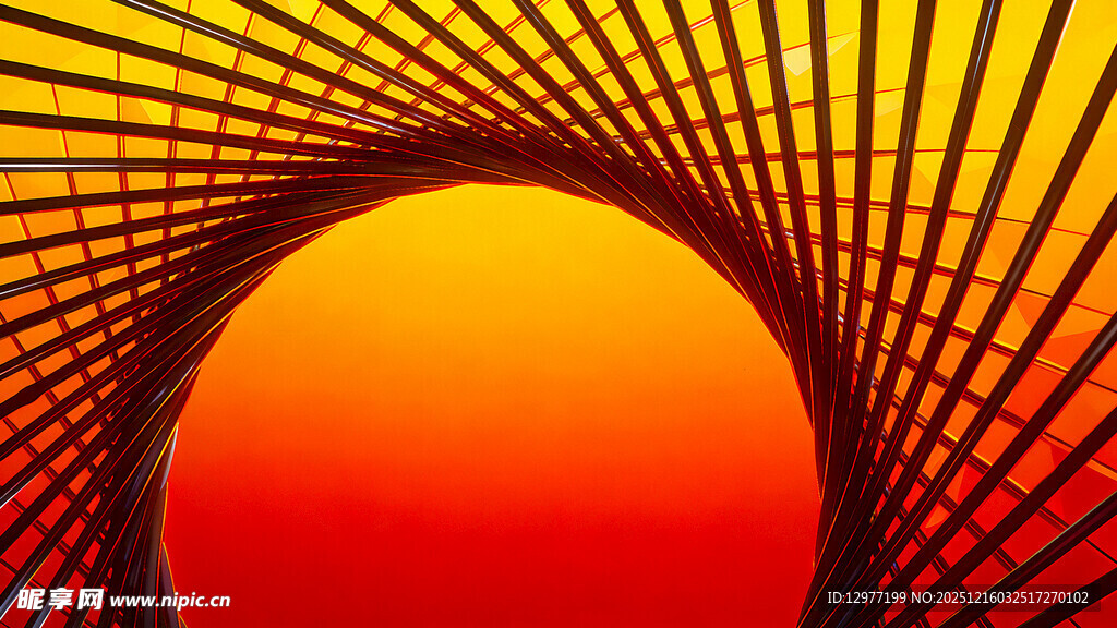 抽象几何线条中的落日景象