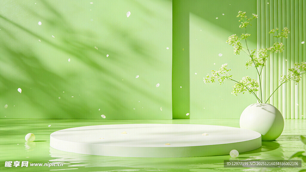 清新绿植环绕的圆形浴缸