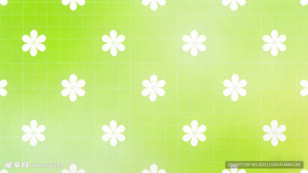 绿色背景白色小花图案