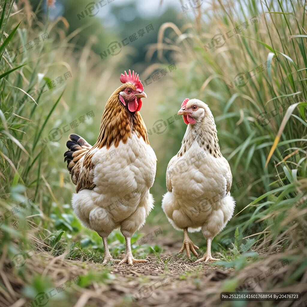 两只麻鸡 一公一母 自由的麻鸡